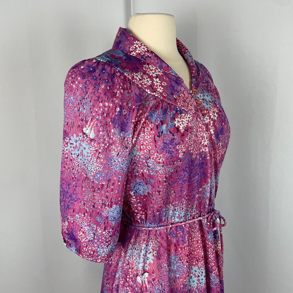 Vintage Skater Dress Medium Purple Ditsy Floral A Line Garden Cottage Retro 70s - Picture 4 of 12